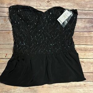 Bebe black strapless corset top with peplum beaded beautiful